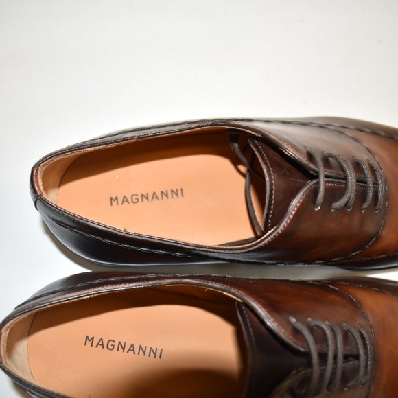 Magnanni Trey Square Toe Wingtip Oxford Brown Leather Size 40 21890 - Picture 9 of 10